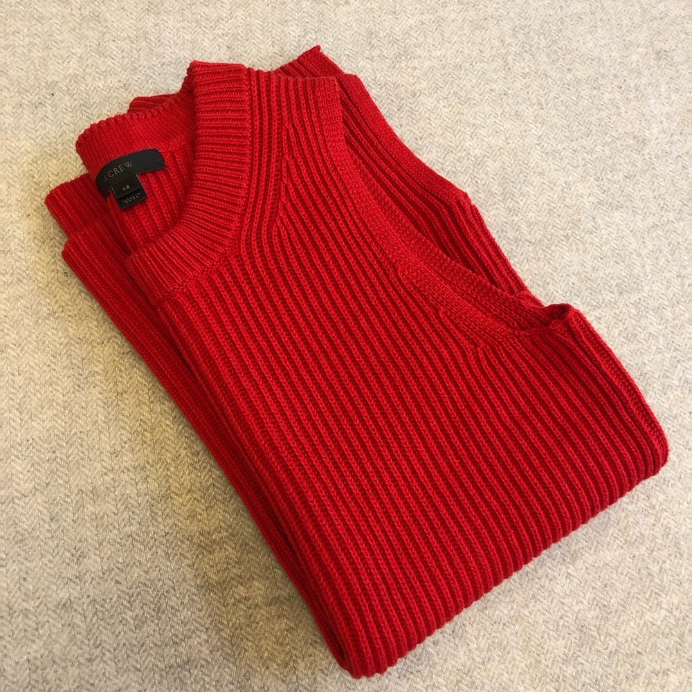 J. Crew Red Sleeveless Ribbed Sweater Tank Cotton Wool Size Extra Small